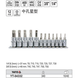 Yato Torx Socket <b>Set</b> 12 Pc 1/4 In 3/8 In <b>Security</b> <b>Bit</b> Industrial Chrome Plated - Product Image 1