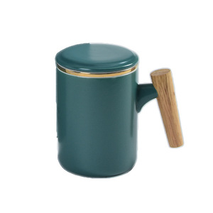 Taza de Cerámica con Asa de Madera, Taza de Té con Filtro, Set de Regalo Empresarial, Color Sólido - Product Image 5