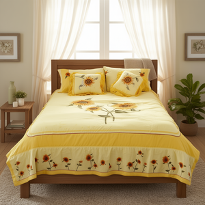 Juego de Edredón Queen Size con Diseño de Girasoles, 7 Piezas, Ropa de Cama Bordada, Decoración para el Hogar, Estilo Pastoral, Poliéster, para Todas las Temporadas - Product Image 2