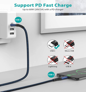 Cable de Carga Rápida <span class=keywords><strong>USB</strong></span>-<span class=keywords><strong>C</strong></span> <span class=keywords><strong>a</strong></span> <span class=keywords><strong>USB</strong></span>-<span class=keywords><strong>C</strong></span> de 20V 3A, Tipo 65W, Cable Trenzado de 60W PD de 6 pies - Product Image 2