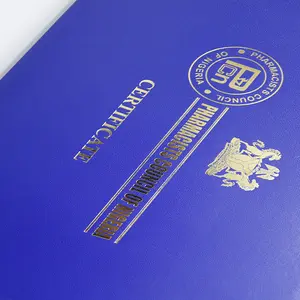 Mịn giả da trường trung học logo dập nổi bằng tốt nghiệp bìa giấy chứng nhận tốt nghiệp chủ