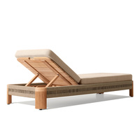 Chaise longue de resort, villa, hôtel, chaise longue réglable, design en corde tressée, lit de soleil extérieur en teck résistant aux intempéries