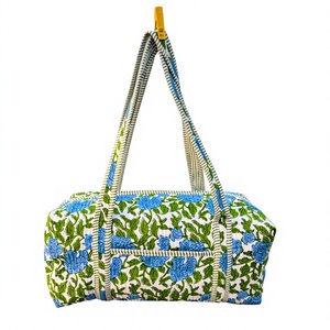 Handmade Quilted Cotton Duffle <b>Bag</b> <b>Large</b> Weekender Travel <b>Bag</b> with Block Printed Design Women's Overnight Hand Luggage <b>Bag</b> - Product Image 1