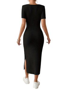 Abiti Estivi da Donna 2026, <span class=keywords><strong>Vestito</strong></span> Lungo Aderente <span class=keywords><strong>con</strong></span> Maniche Corte, Scollo Quadrato, in Maglia, per Vacanze al Mare - Product Image 6