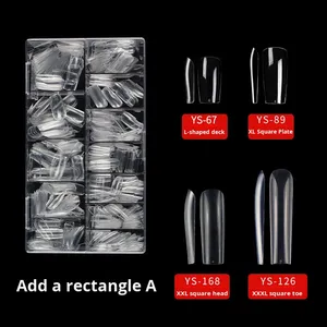 Faux ongles carrés transparents à tête plate, couvrants entièrement ou partiellement, double usage, pour manucure des doigts - Product Image 3
