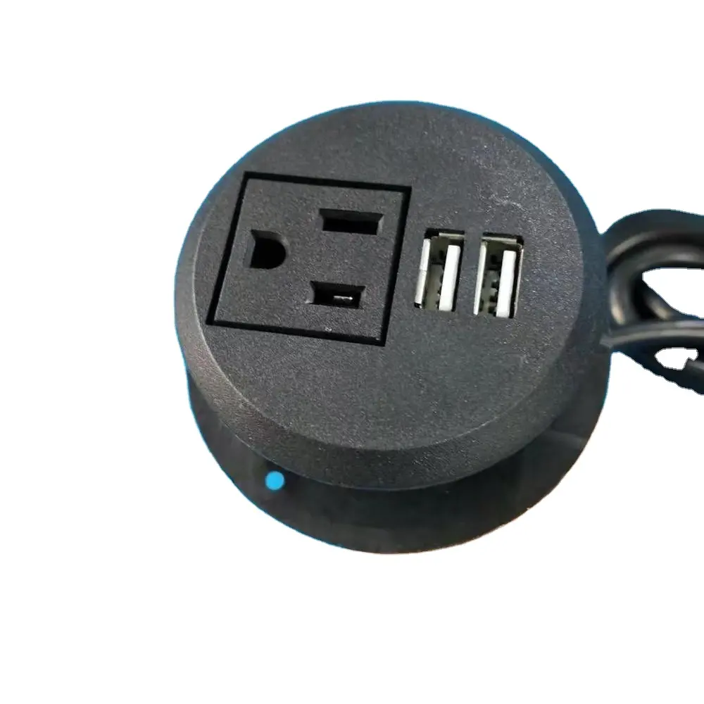 Built in tabletop sofa socket 2 inch 1 AC power outlet 2 usb charging port smart mini round grommet office furniture desk socket