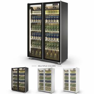 Réfrigérateur à boissons vertical à double <span class=keywords><strong>porte</strong></span> en verre noir avec refroidissement par ventilateur et étagères réglables pour supermarché - Product Image 4