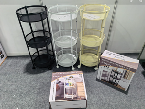 Panier de rangement pliable à 3 niveaux en métal pour cuisine, étagère de rangement, chariot de rangement roulant pour la maison et la salle de bain - Product Image 4