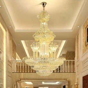 Escalier suspendu grande lampe salon lustre en cristal d'or de luxe pour salle de banque - Product Image 3