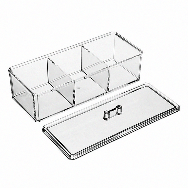 Clear Acrylic Desk Storage and Organizer, 3 Compartment Removable Grid Display Case Container with Lid for Jewelry, Teabag Box