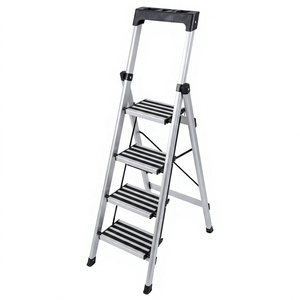 <span class=keywords><strong>Escalera</strong></span> Plegable de Aluminio de 4 Peldaños, Moderna, con Peldaños <span class=keywords><strong>Anchos</strong></span> Antideslizantes, Bandeja para Herramientas, Ligera, 150 kg, EN 131, <span class=keywords><strong>Escalera</strong></span> de Alta Resistencia para Baño - Product Image 1