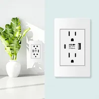 Prise murale américaine standard avec double prise USB Type C, interrupteur d'éclairage US, panneau PC, prise 15A, double prise mexicaine et chargement USB