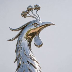 Hochwertige Spiegelpolierte Edelstahl-Phönix-Vogelskulptur in Lebensgröße Mythische Tierfigur für Außenbereich Wetterfeste Gartendekoration - Product Image 3