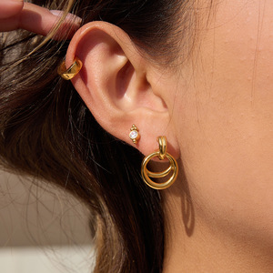 Geometric Hoop Earrings Stainless Steel Zircon Studs Everyday Wear - Product Image 2