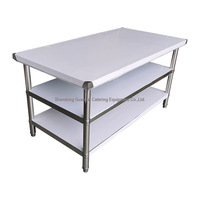 Tables de travail de buffet industrielles en acier inoxydable à trois niveaux avec revêtement autonettoyant, capacité robuste pour la restauration en cuisine