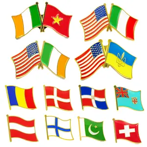 Yaka Pin toptan tüm dünya kanada abd çift çapraz dostluk özel Metal yumuşak sert emaye ulusal ülke bayrağı yaka Pin
