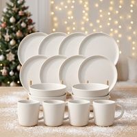Lot de 16 pièces de vaisselle en grès blanc mat de qualité supérieure GuangDa, compatible lave-vaisselle et four, pour la maison et l'hôtellerie