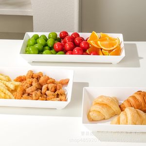 Estante de tres niveles de madera para servir frutas y postres, soporte de bambú con bandejas blancas para aperitivos de fiesta del té. - Product Image 4