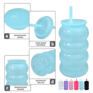 Botella de agua transparente de 16 oz <span class=keywords><strong>con</strong></span> tapa y pajita, diseño de <span class=keywords><strong>gusano</strong></span>/caterpillar, para exteriores, <span class=keywords><strong>con</strong></span> logo personalizado, segura para adultos, camping, venta directa. - Product Image 3