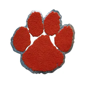 Custom Cartoon Large Iron On Big White EmbroIdery Patches 28cm White Silver Glliter Cat Paw Chenille Patch For Clothing