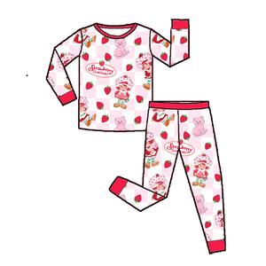 Pijamas de Bambú con Estampado de Pastel de Fresa, Estilos Aleatorios para Niñas, Pijama de Bambú con Cierre y Puños Doblados - Product Image 5