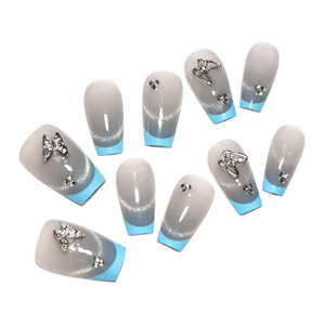 Fournisseur en gros <span class=keywords><strong>Ongles</strong></span> à pression papillon à pois métalliques French Blue Edge Oeil de chat <span class=keywords><strong>Ongles</strong></span> artificiels carrés Faux <span class=keywords><strong>ongles</strong></span> faits à la main - Product Image 3