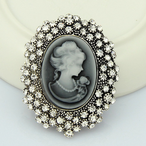 Nouveau rétro beauté tête série <span class=keywords><strong>broche</strong></span> eau diamant camée <span class=keywords><strong>broche</strong></span> reine alliage diamant ensemble poitrine fleur - Product Image 6