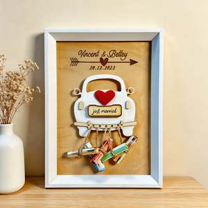 Cornice Portafoto e Portasoldi a Forma di <span class=keywords><strong>Auto</strong></span> Personalizzata con Incisione, Nome e Data di Coppia, Portasoldi Personalizzato per Matrimonio - Product Image 1