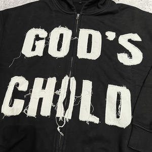 Fabricant 420 Gsm Sun Faded Acid Washed Logo personnalisé Broderie en détresse Patchwork Sweat à capuche avec fermeture éclair et strass - Product Image 3