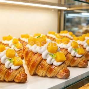 Modèle réaliste de croissant à la crème de mangue, pâtisserie artificielle, pain feuilleté, crème fouettée, garniture aux fruits, pour la démonstration en café et la formation en cuisine, modèle alimentaire frais - Product Image 5