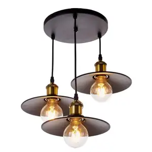 küche 3 anhänger beleuchtung Suppliers-3-Light Industrial Black Finish Metal Shade Hanging Pendant Ceiling Lamp Fixture