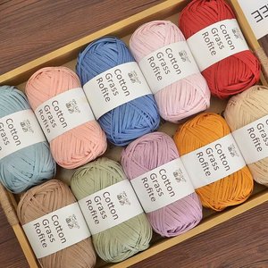 Fil de <span class=keywords><strong>raphia</strong></span> 100% coton pour le crochet et le tricot, fil en ruban doux 50g/<span class=keywords><strong>pelote</strong></span> pour sac de plage et chapeau DIY d'été - Product Image 1