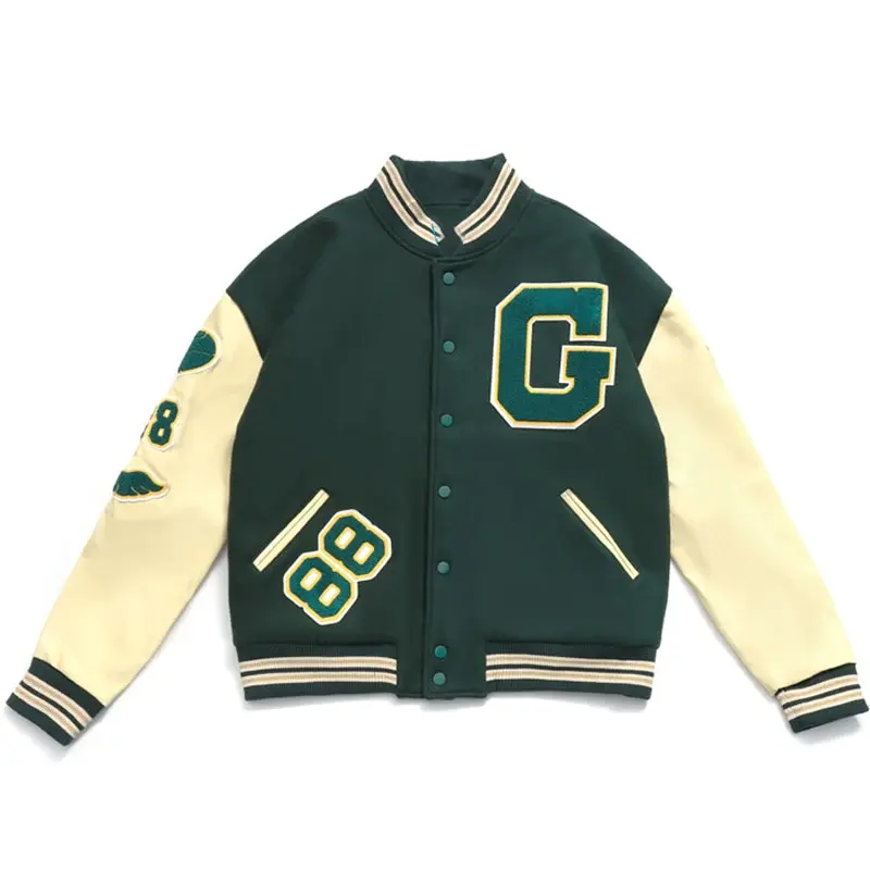 Custom Amerikaanse Cropped Geborduurde Gestikte Leren Honkbal Bomber Brievenman Varsity Jack Y 2K Voor Mannen