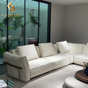 Cổ Điển Hiện Đại Ý Trắng L Hình Dạng 3 Chỗ Ngồi Nhung Vải Lanh Nhà Sảnh Sofa Ghế Cho Phòng Khách Biệt Thự - Product Image 4