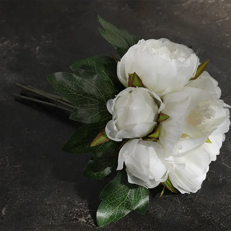 ช่อดอกไม้สำหรับงานแต่งงานช่อดอกไม้ดอกโบตั๋นสเปรย์5ดอกสำหรับตกแต่ง