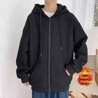 Blouson Bomber Hiver Homme Doublé Polaire Épais à Capuche Style Instagram Nouvelle Collection Chaud Uni avec Fermeture Éclair et Poches