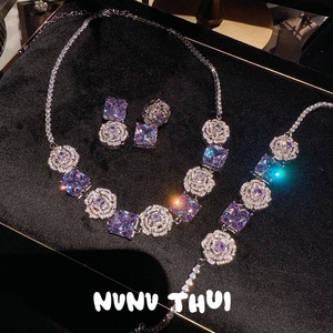 Cổ Điển Hy Lạp Iris Tím Rose Đá Quý Vòng Cổ Và Brass Vuông Zircon Vòng Đeo Tay Thiết Lập Cho Kỷ Niệm Đồ Trang Sức - Product Image 2