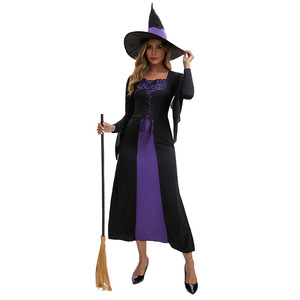 Disfraz de Bruja Malvada Morada, Talla Grande, para Halloween, Vestido para Actuaciones en Escenario, con Sombrero - Product Image 1