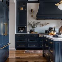 CBMMart Personnalisation gratuite Armoires de cuisine classiques bleues en pierre de quartz avec évier Ensemble table îlot de cuisine Armoire