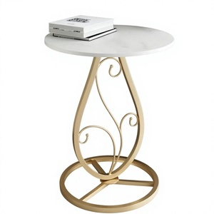 Modern Round Console <b>Table</b> with <b>Marble</b> <b>Top</b> and Gold Metal Pedestal Base for Living Room Furniture - Product Image 3