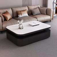 Table basse rectangulaire de style italien de luxe léger avec plateau en roche et tiroirs de rangement en bois massif pour salon