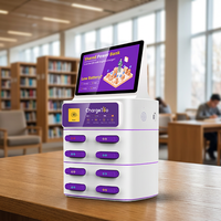 Borne de partage de batteries externes à 8 emplacements pour publicité, acceptant les cartes de crédit et servant de station de recharge mobile pour bibliothèques