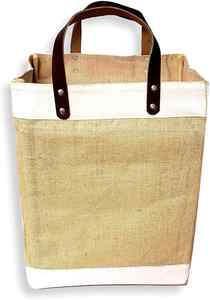 Eco-Friendly Large <b>Jute</b> and Cotton Leather Handle Market <b>Tote</b> <b>Bag</b> - Product Image 3
