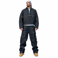 Ensembles de vêtements streetwear personnalisés pour hommes : Veste en jean brodée oversize et pantalon en jean épais