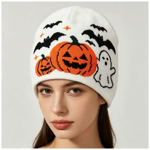 Gorro de punto jacquard de calabaza de <span class=keywords><strong>Halloween</strong></span> con bordado de calavera fantasma de terror, gorro de <span class=keywords><strong>disfraz</strong></span> para fiesta de invierno, logotipo personalizado, venta al por mayor - Product Image 3