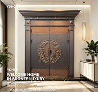 Porte d'entrée double en aluminium moulé YDNCN, design européen, finition bronze antique, résistante à l'eau, ouverture manuelle à roulement frontal