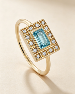 Bague pour homme en or massif 18 carats de style européen, design royal de Dubaï, avec pierre centrale en topaze bleue ou aquamarine de <span class=keywords><strong>3</strong></span> carats et diamants de 1,2 carat - Product Image 6