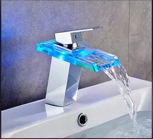 Three Colors Led Light Water Faucet Tap Faucet Glass Washroom Sink Tap Durable Kitchen Faucet