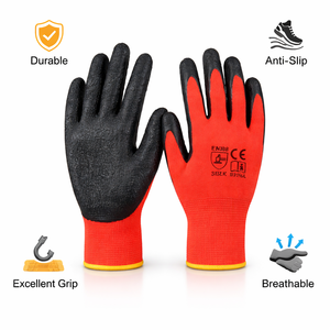 Gants de sécurité en polyester tricoté sans couture, respirants, résistants à l'abrasion, réutilisables, enduits de latex du Vietnam, pour la construction et l'emballage - Product Image 2