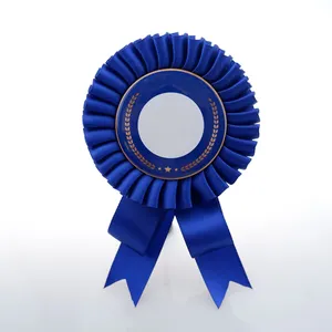 Customized Logo Satin Ribbon Rosette Award Race Ribbon Flower Badge for Graduation Sports and Dance